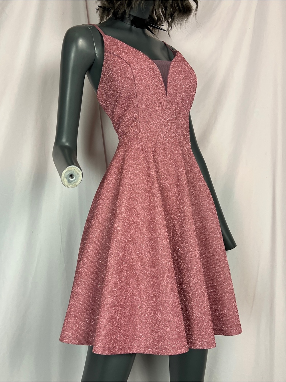 Pink Sparkle Glitter Sleeveless Pleated Cocktail Dress